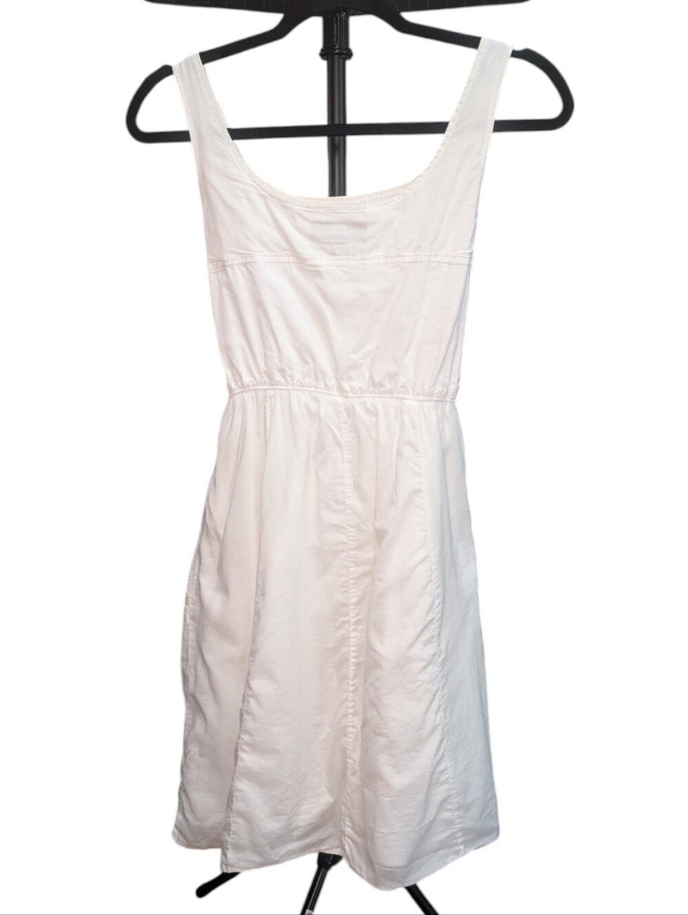 White Sleeveless Sundress with Gathered Bodice - Picture 3 of 6